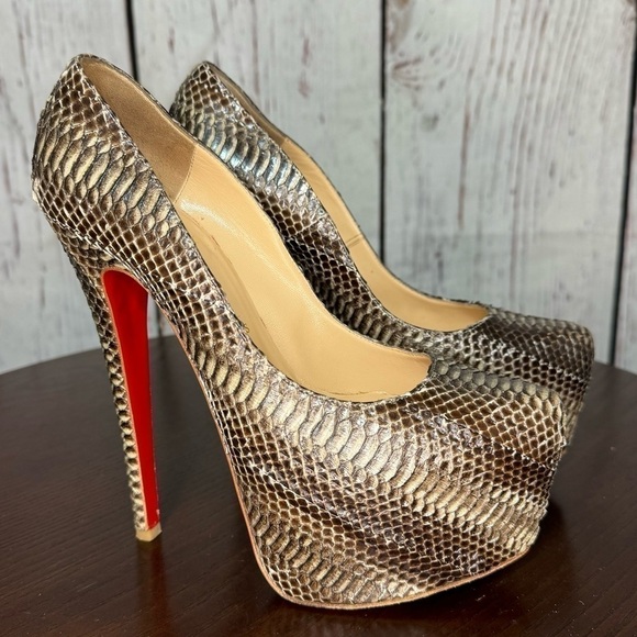 CHRISTIAN LOUBOUTIN Daffodile SnakeSkin Ayer’s women’s platform high heels 37.5 - Picture 2 of 16